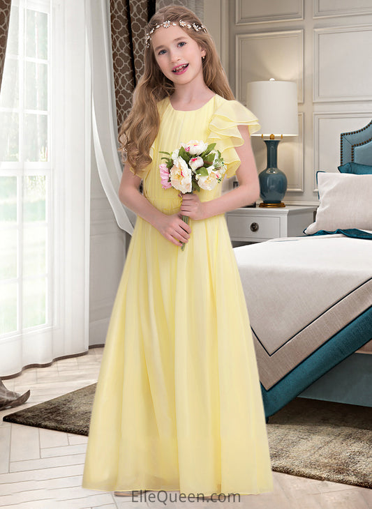 Maren A-LineScoopNeckFloor-LengthChiffonJuniorBridesmaidDressWithRuffleCascadingRuffles#123850 DGP0013508