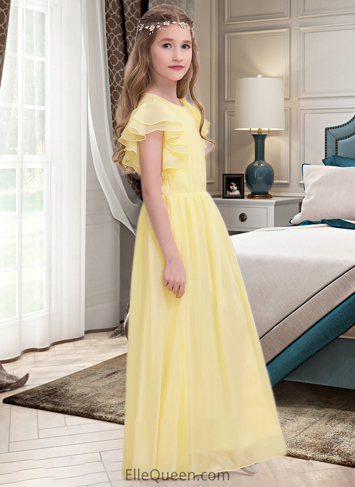 Maren A-LineScoopNeckFloor-LengthChiffonJuniorBridesmaidDressWithRuffleCascadingRuffles#123850 DGP0013508