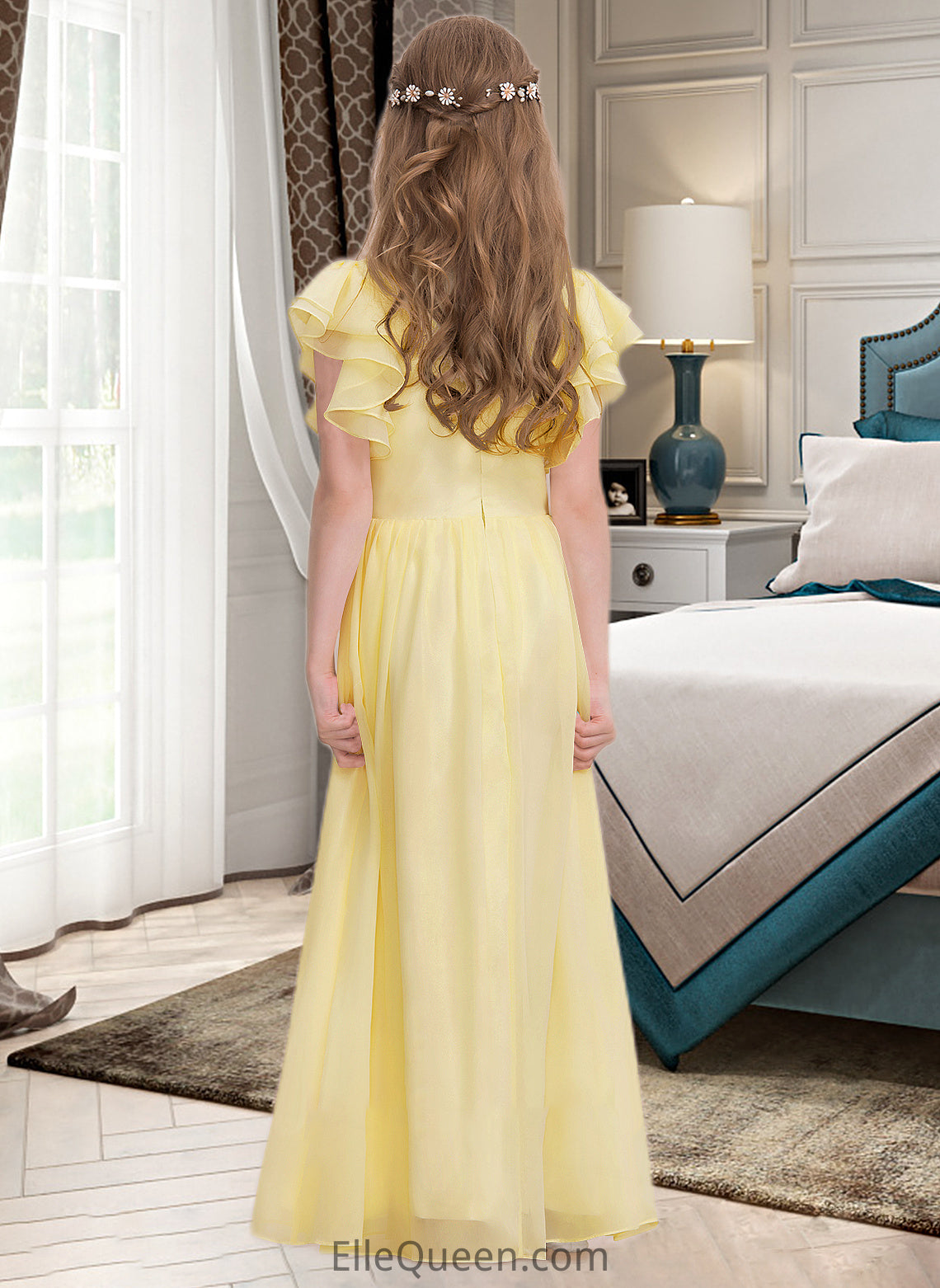 Maren A-LineScoopNeckFloor-LengthChiffonJuniorBridesmaidDressWithRuffleCascadingRuffles#123850 DGP0013508