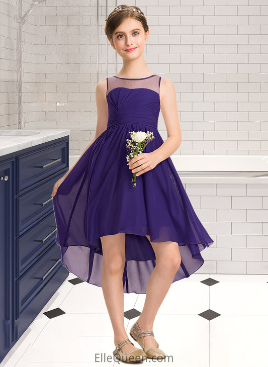 Jaslyn A-Line Scoop Neck Asymmetrical Chiffon Junior Bridesmaid Dress With Ruffle DGP0013515