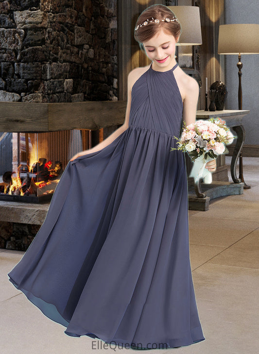 Rachel A-Line Scoop Neck Floor-Length Chiffon Junior Bridesmaid Dress With Ruffle DGP0013516