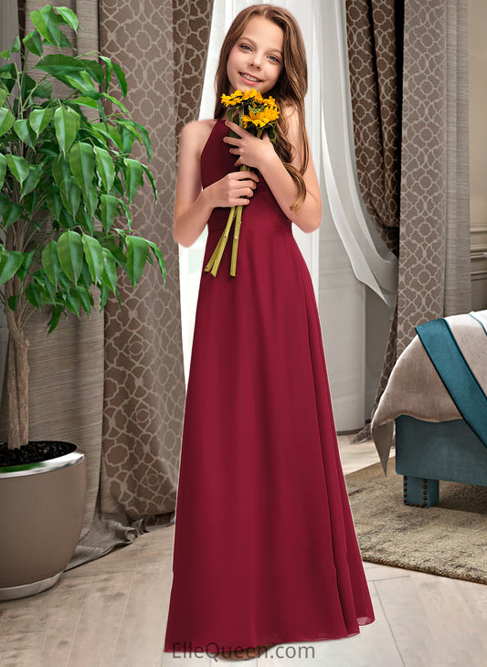 Zion A-Line Scoop Neck Floor-Length Chiffon Junior Bridesmaid Dress DGP0013519