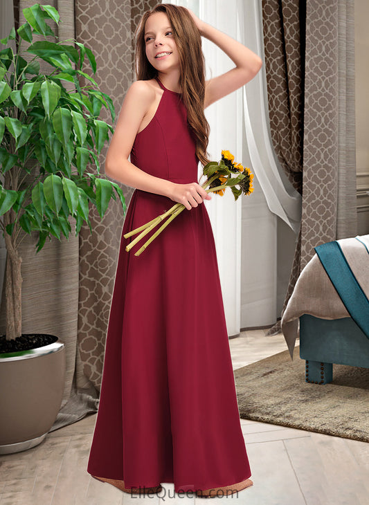 Zion A-Line Scoop Neck Floor-Length Chiffon Junior Bridesmaid Dress DGP0013519