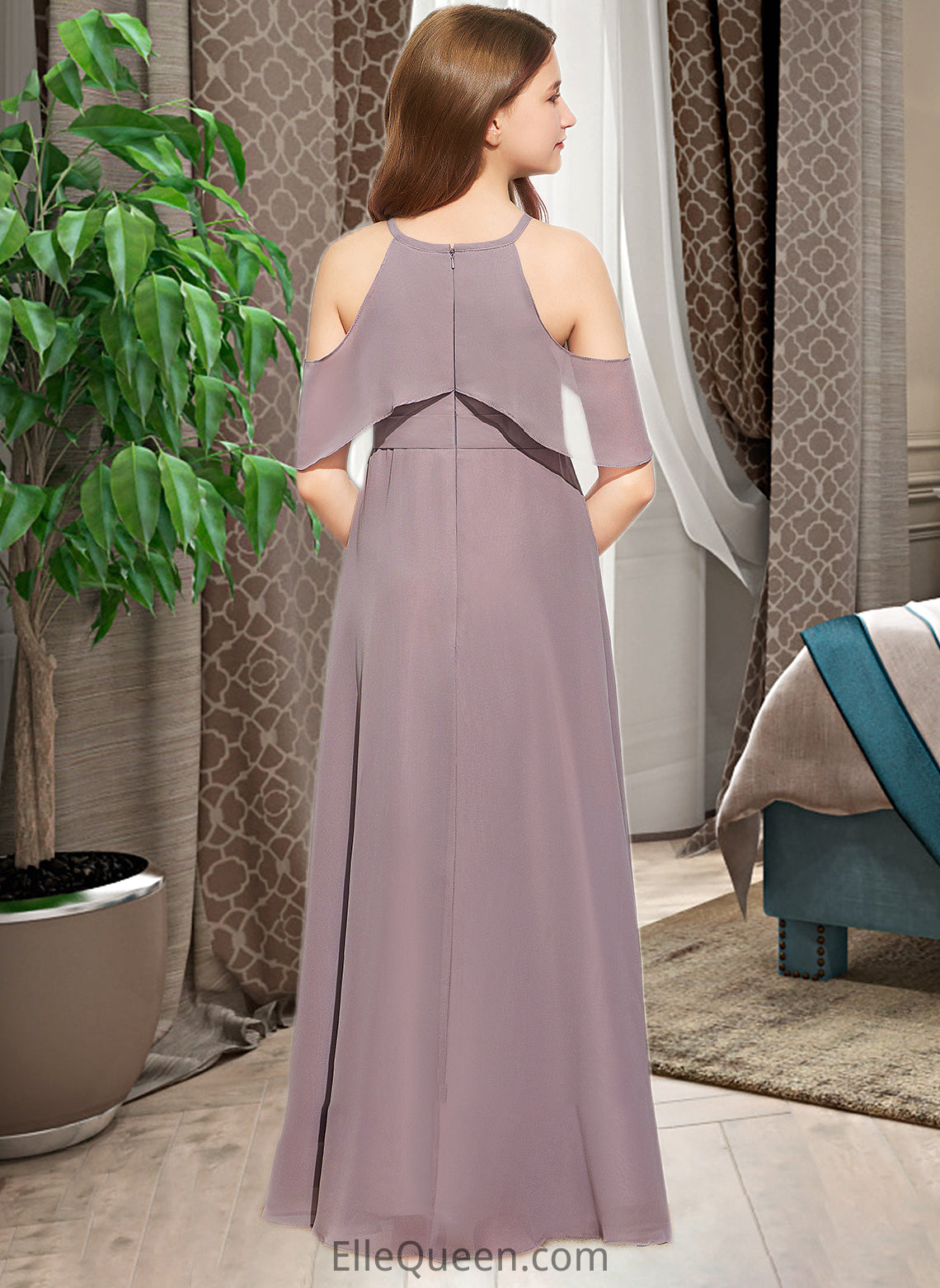 Magdalena A-Line Scoop Neck Floor-Length Chiffon Junior Bridesmaid Dress With Ruffle DGP0013521