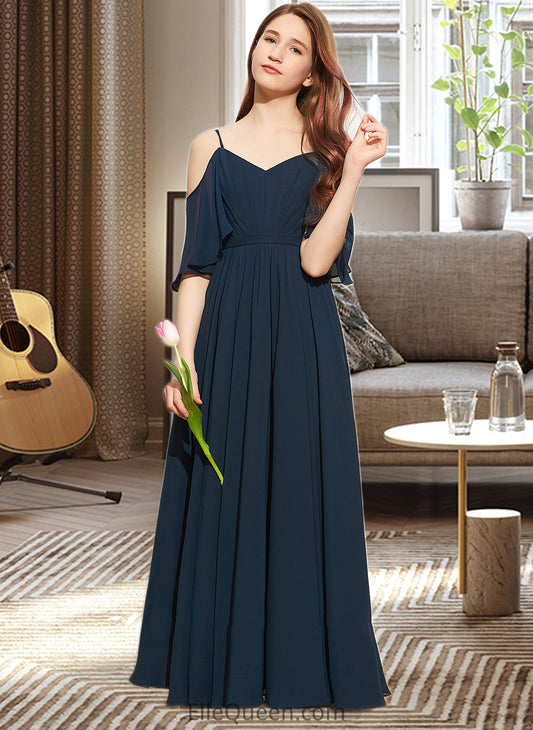 Laurel A-Line Off-the-Shoulder Floor-Length Chiffon Junior Bridesmaid Dress With Ruffle DGP0013524