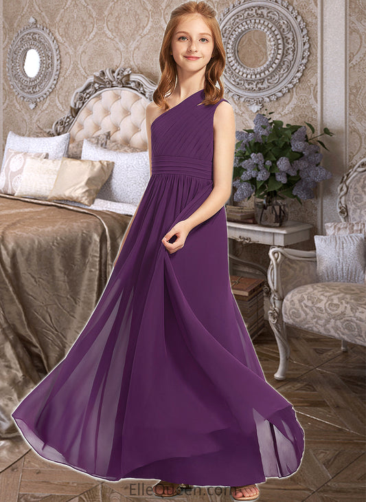 Viv A-Line One-Shoulder Floor-Length Chiffon Junior Bridesmaid Dress With Ruffle DGP0013527