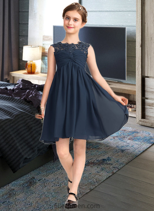 Izabella Empire Scoop Neck Knee-Length Chiffon Lace Junior Bridesmaid Dress With Ruffle Beading Sequins DGP0013532