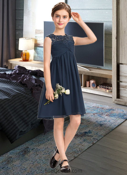 Izabella Empire Scoop Neck Knee-Length Chiffon Lace Junior Bridesmaid Dress With Ruffle Beading Sequins DGP0013532