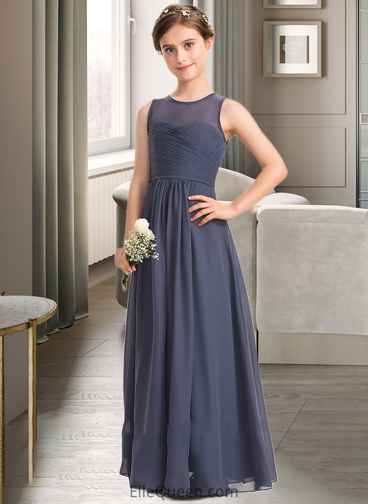 Una A-Line Scoop Neck Floor-Length Chiffon Junior Bridesmaid Dress With Ruffle DGP0013533