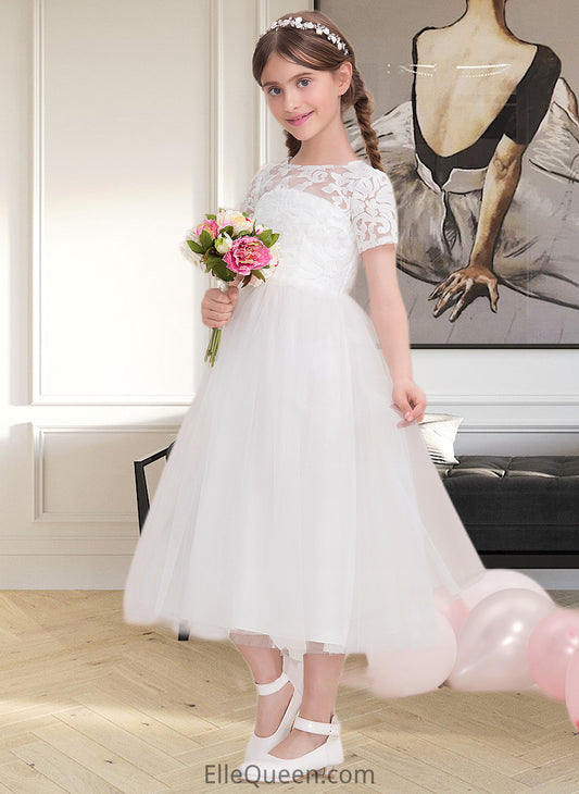 Emily A-Line Scoop Neck Tea-Length Tulle Junior Bridesmaid Dress DGP0013535