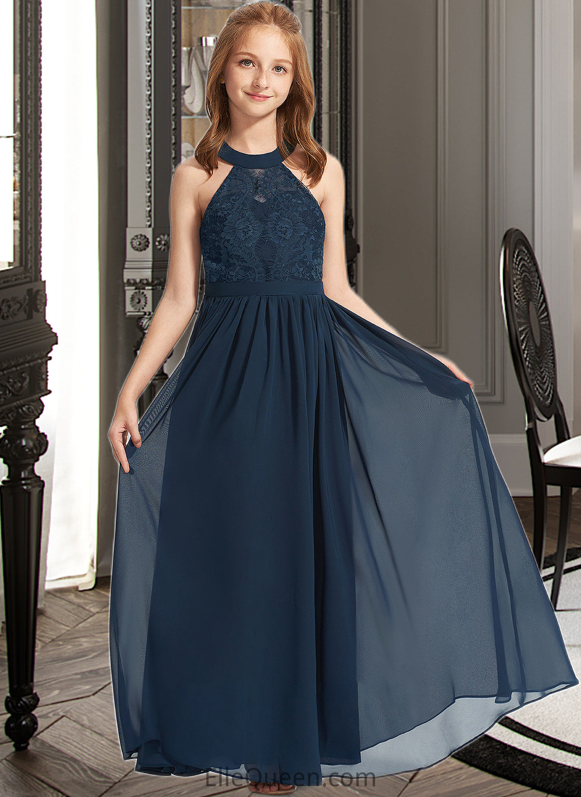 Patricia A-LineScoopNeckFloor-LengthChiffonLaceJuniorBridesmaidDress#234030 DGP0013538