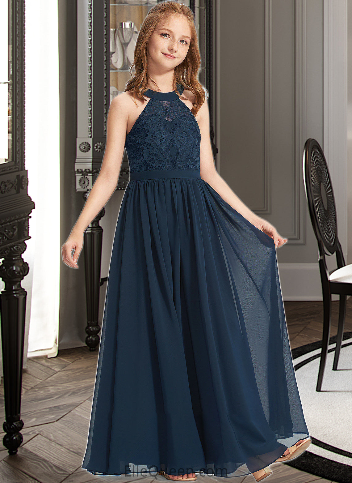 Patricia A-LineScoopNeckFloor-LengthChiffonLaceJuniorBridesmaidDress#234030 DGP0013538