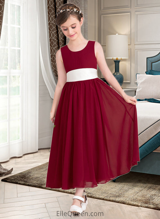 Mary Empire A-Line Scoop Neck Ankle-Length Chiffon Junior Bridesmaid Dress With Sash Bow(s) DGP0013542