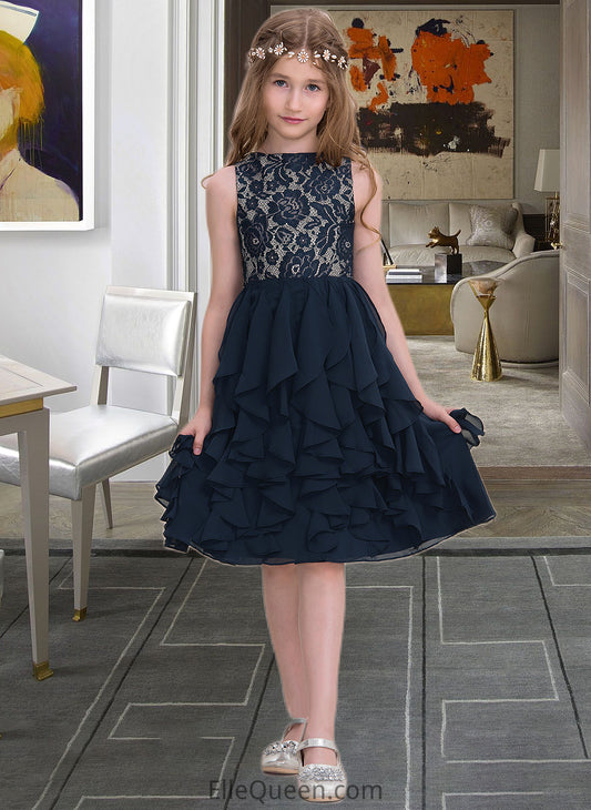 Juliet A-Line Scoop Neck Knee-Length Chiffon Junior Bridesmaid Dress With Cascading Ruffles DGP0013543