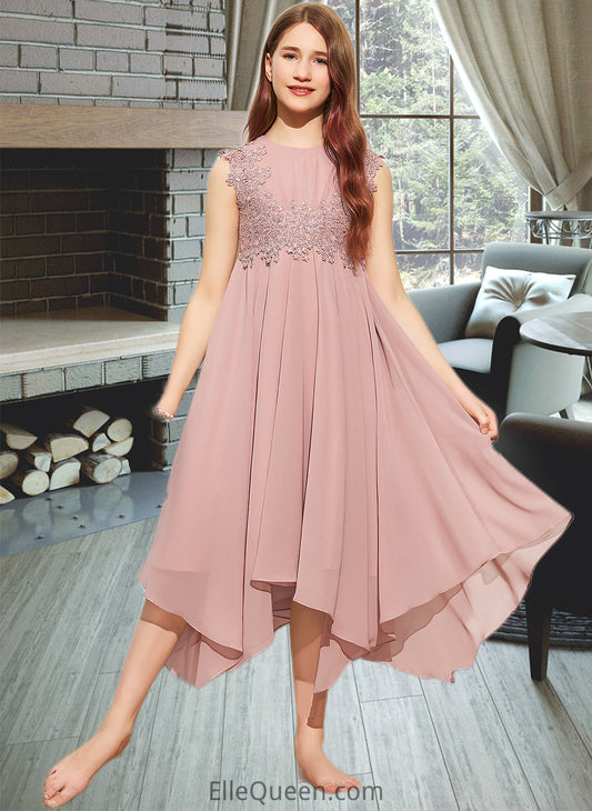 Ashlynn A-Line Scoop Neck Tea-Length Chiffon Lace Junior Bridesmaid Dress DGP0013547