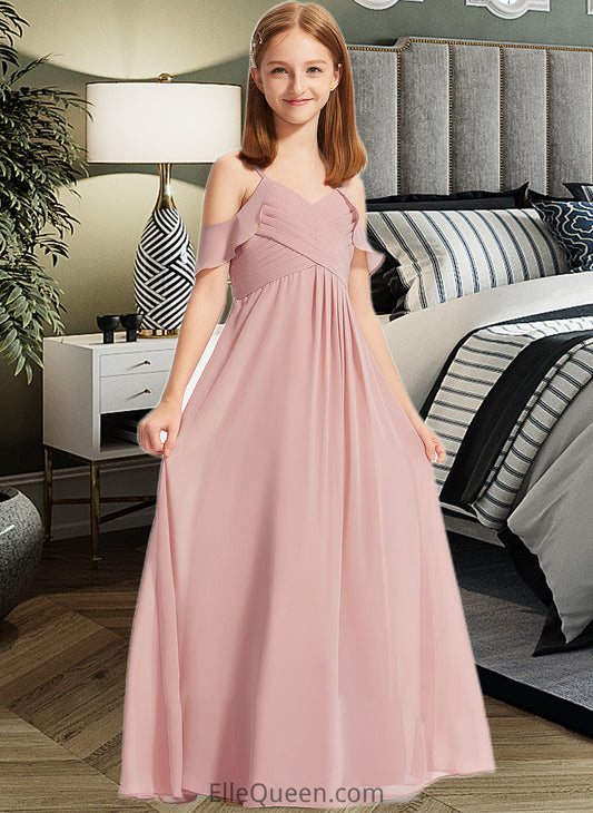 Nita A-Line Off-the-Shoulder Floor-Length Chiffon Junior Bridesmaid Dress With Cascading Ruffles DGP0013553