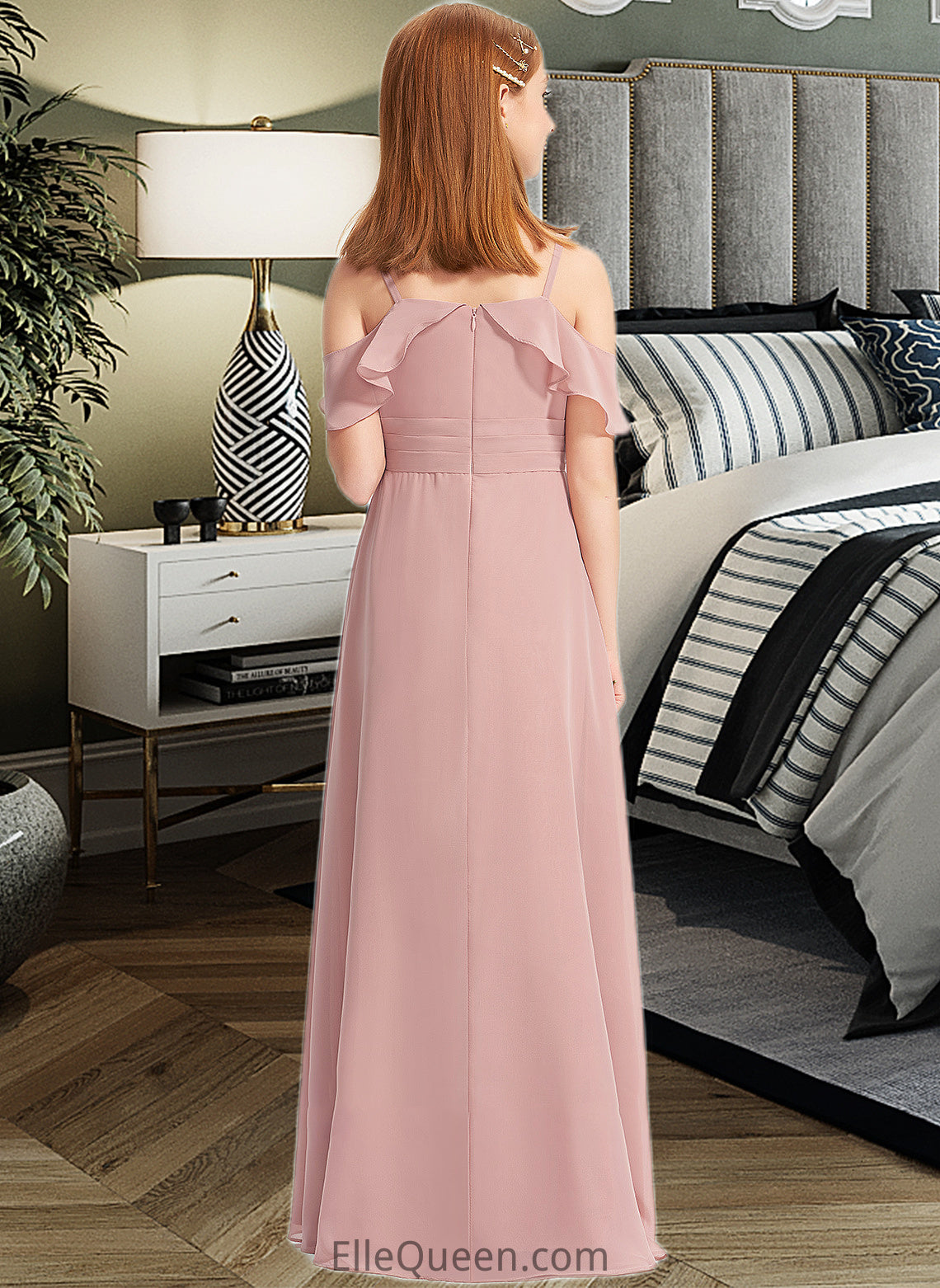 Nita A-Line Off-the-Shoulder Floor-Length Chiffon Junior Bridesmaid Dress With Cascading Ruffles DGP0013553