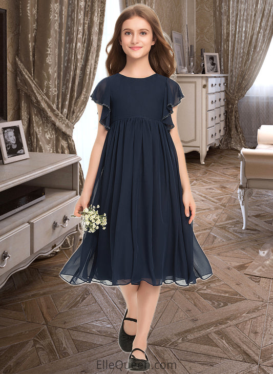 Kaylen A-Line Scoop Neck Knee-Length Chiffon Junior Bridesmaid Dress With Beading DGP0013556