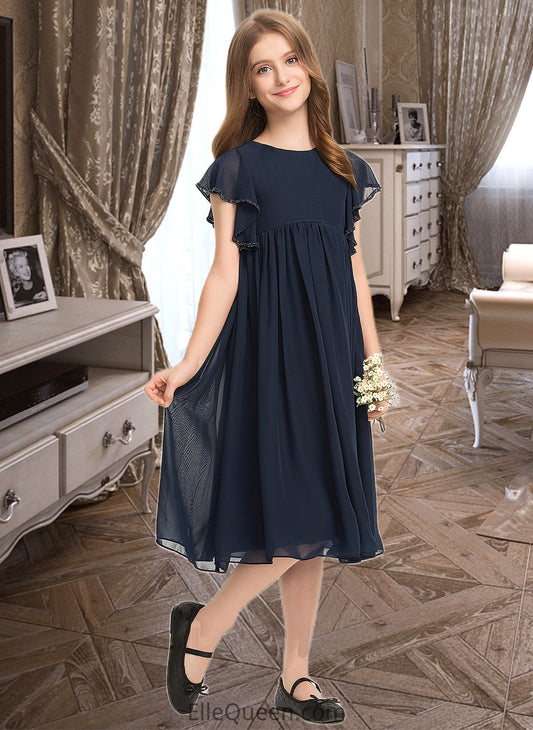 Kaylen A-Line Scoop Neck Knee-Length Chiffon Junior Bridesmaid Dress With Beading DGP0013556