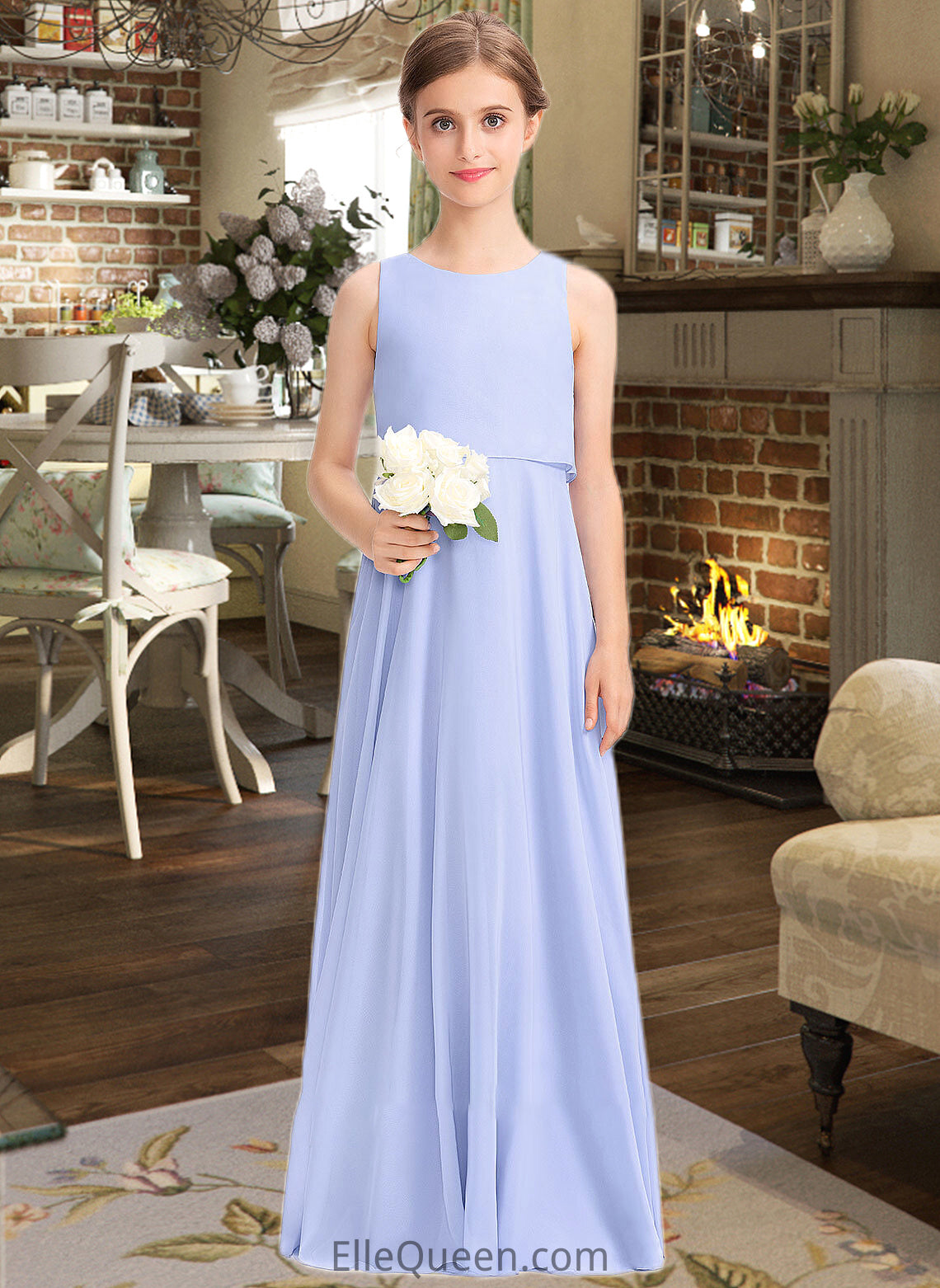 Jackie A-Line Scoop Neck Floor-Length Chiffon Junior Bridesmaid Dress DGP0013558