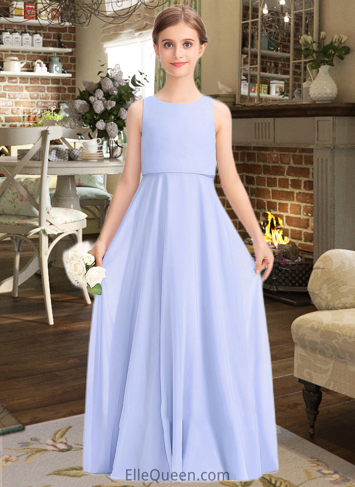 Jackie A-Line Scoop Neck Floor-Length Chiffon Junior Bridesmaid Dress DGP0013558