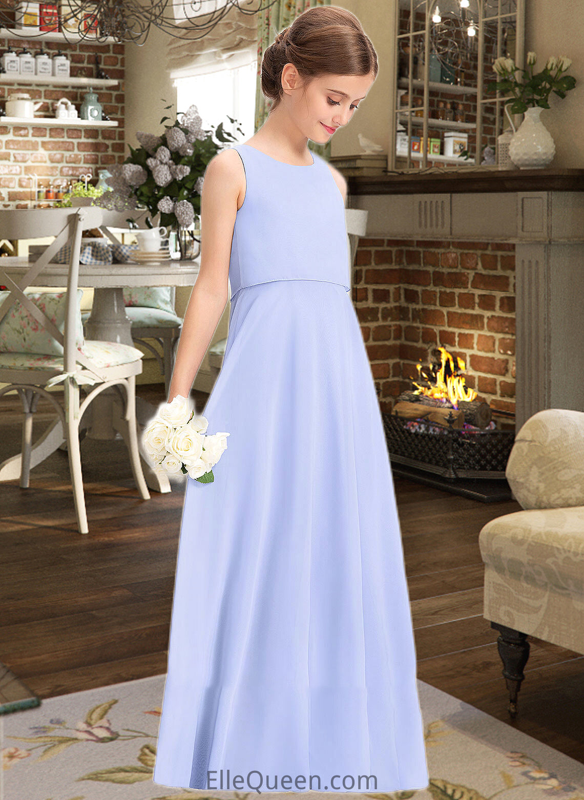 Jackie A-Line Scoop Neck Floor-Length Chiffon Junior Bridesmaid Dress DGP0013558