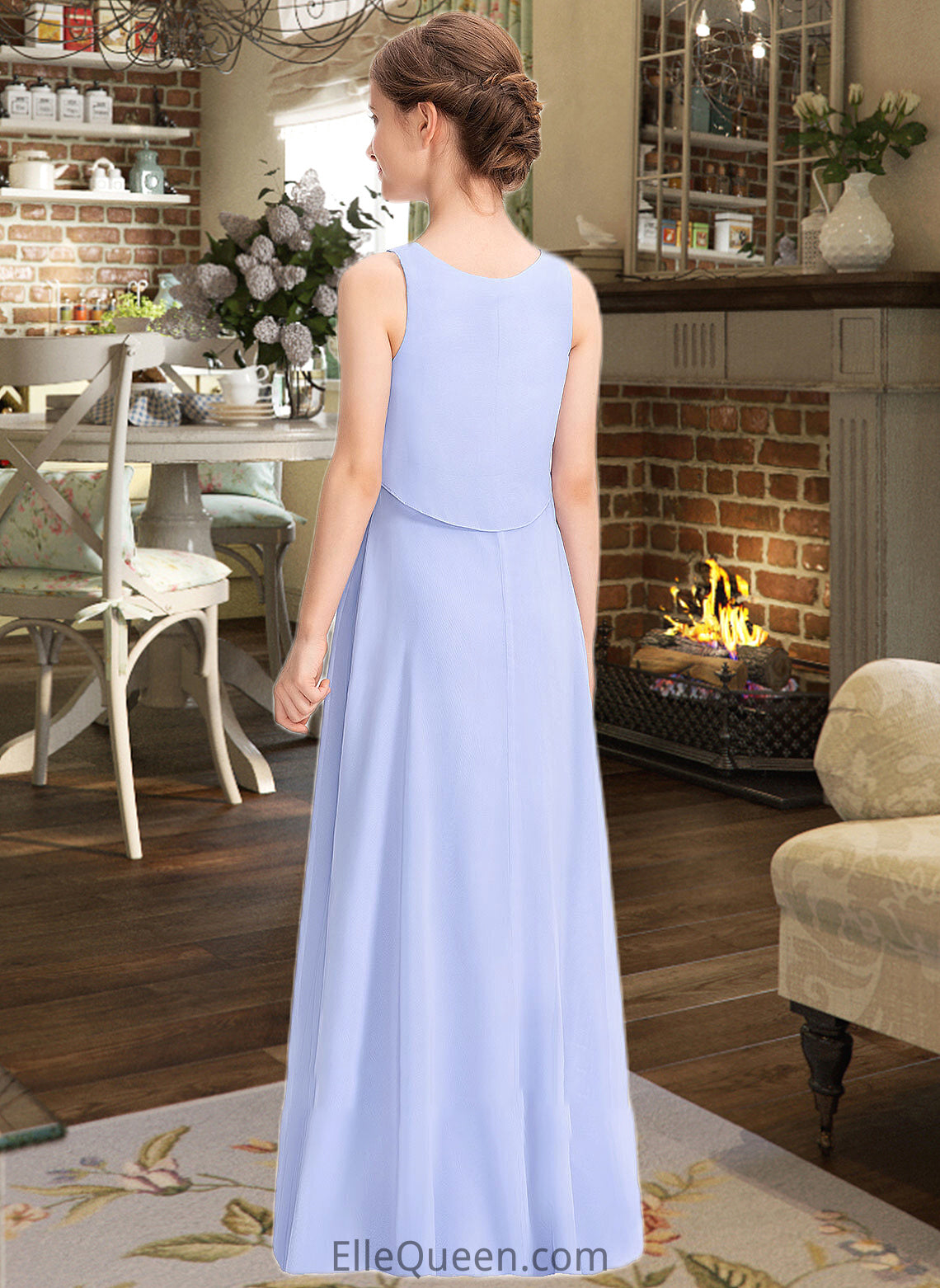 Jackie A-Line Scoop Neck Floor-Length Chiffon Junior Bridesmaid Dress DGP0013558