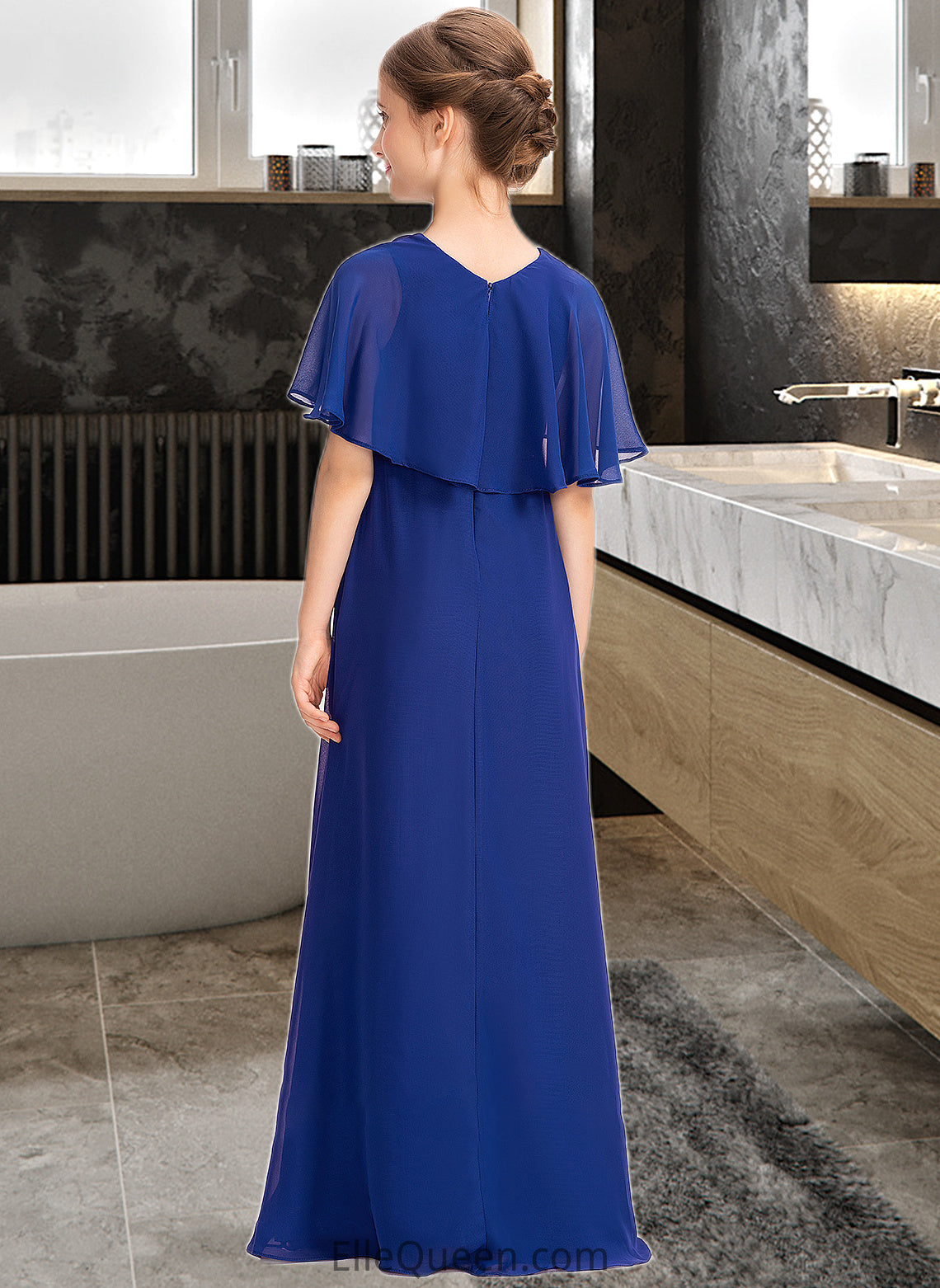 Hailee A-Line Scoop Neck Floor-Length Chiffon Junior Bridesmaid Dress With Ruffle Beading DGP0013560