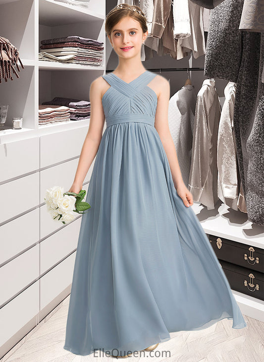 Kaylee A-Line V-neck Floor-Length Chiffon Junior Bridesmaid Dress With Ruffle DGP0013561