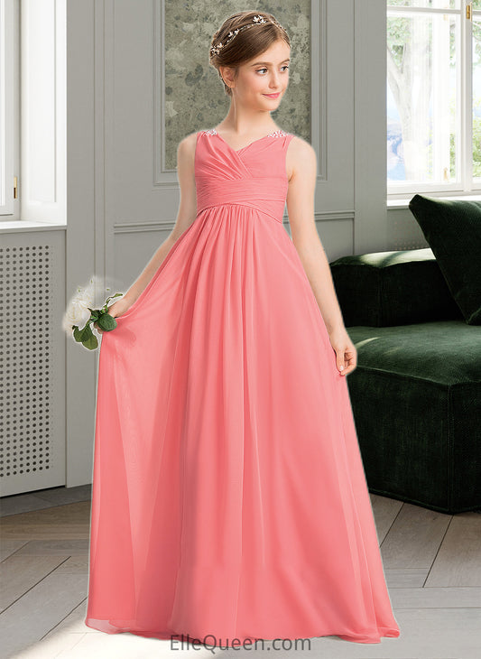 Gracelyn EmpireV-neckFloor-LengthChiffonJuniorBridesmaidDressWithRuffleBeadingSequins#173291 DGP0013562