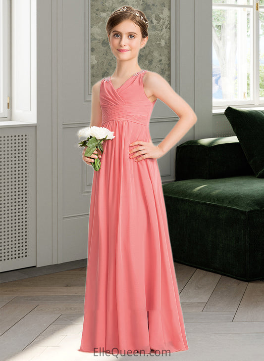 Gracelyn EmpireV-neckFloor-LengthChiffonJuniorBridesmaidDressWithRuffleBeadingSequins#173291 DGP0013562