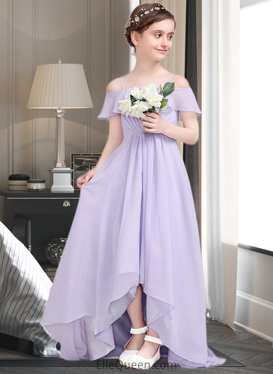 Daniella A-Line Off-the-Shoulder Asymmetrical Chiffon Junior Bridesmaid Dress With Cascading Ruffles DGP0013566