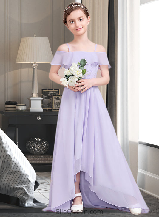 Daniella A-Line Off-the-Shoulder Asymmetrical Chiffon Junior Bridesmaid Dress With Cascading Ruffles DGP0013566