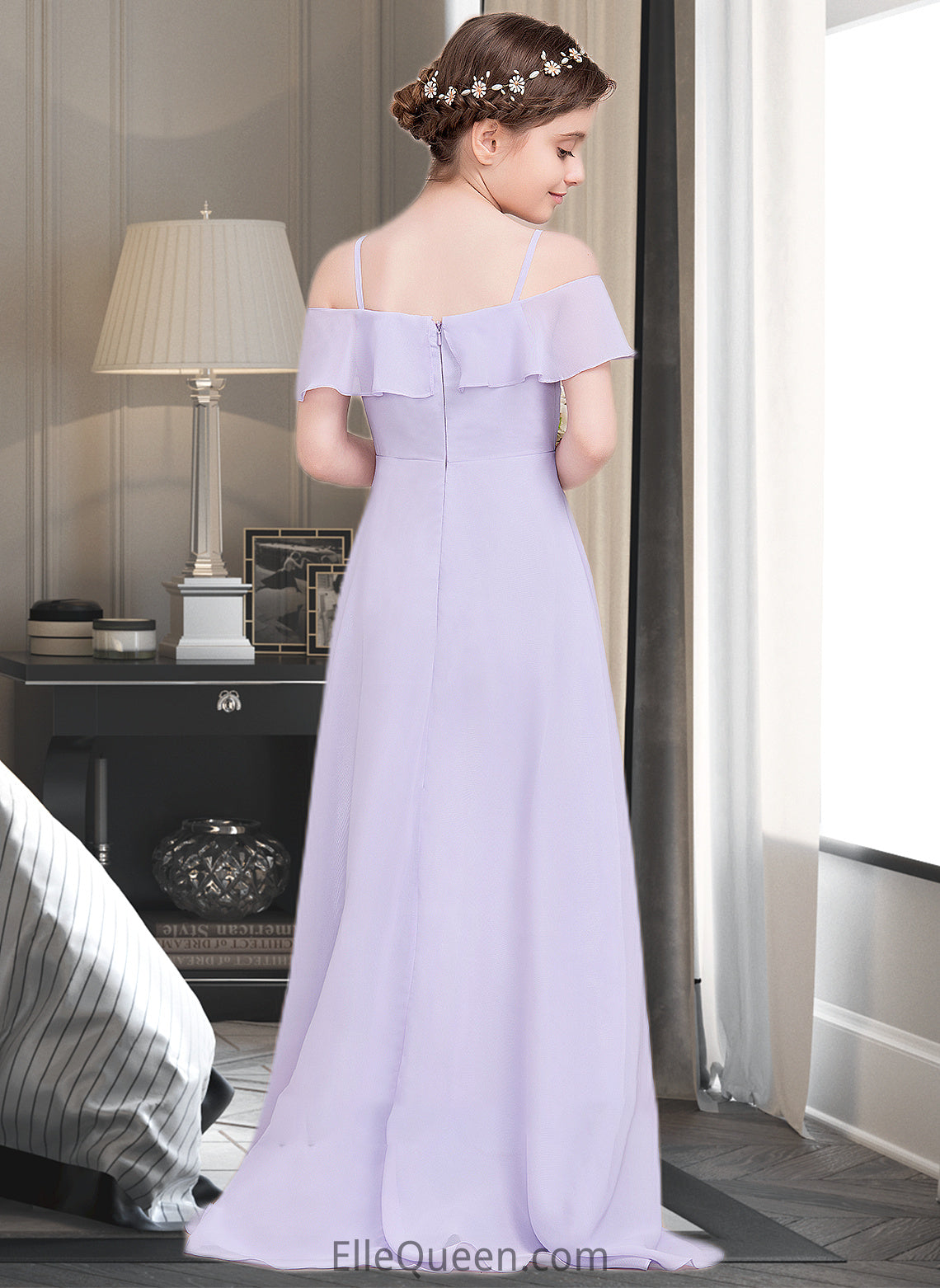 Daniella A-Line Off-the-Shoulder Asymmetrical Chiffon Junior Bridesmaid Dress With Cascading Ruffles DGP0013566