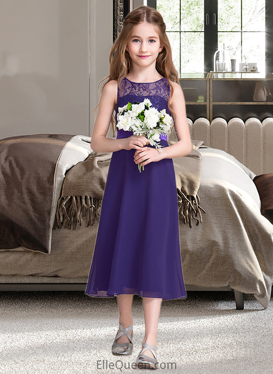 Braelyn A-Line Scoop Neck Tea-Length Chiffon Junior Bridesmaid Dress DGP0013569