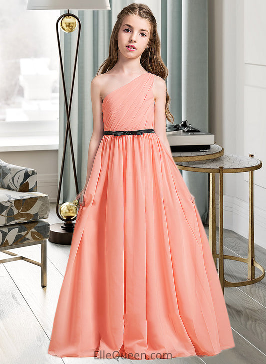 Marcie A-Line One-Shoulder Floor-Length Chiffon Junior Bridesmaid Dress With Ruffle Bow(s) DGP0013570