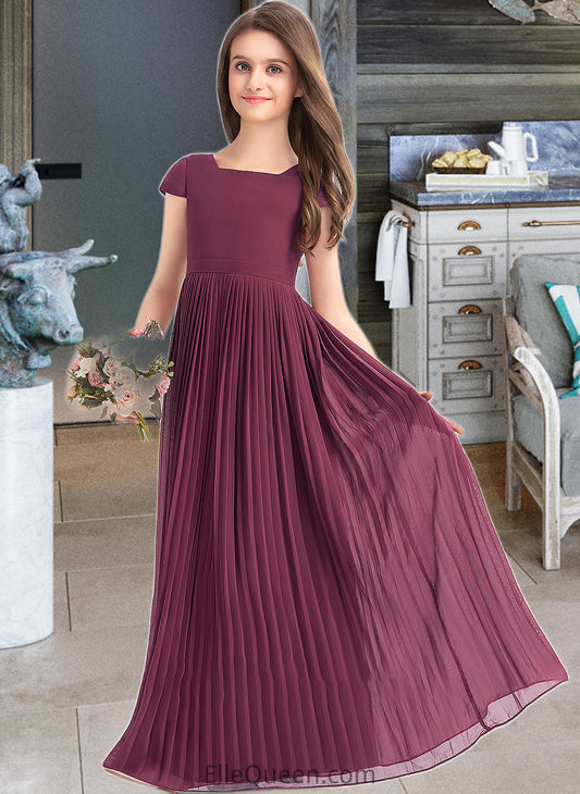 Paige A-Line Square Neckline Floor-Length Chiffon Junior Bridesmaid Dress With Lace Bow(s) Pleated DGP0013576