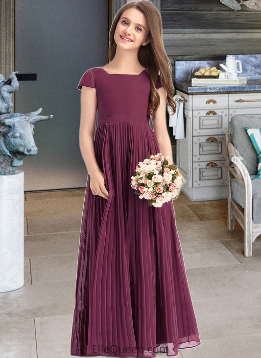 Paige A-Line Square Neckline Floor-Length Chiffon Junior Bridesmaid Dress With Lace Bow(s) Pleated DGP0013576