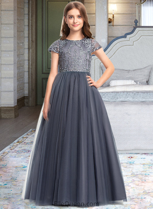 Rosalyn Ball-Gown/Princess Scoop Neck Floor-Length Tulle Lace Junior Bridesmaid Dress DGP0013578