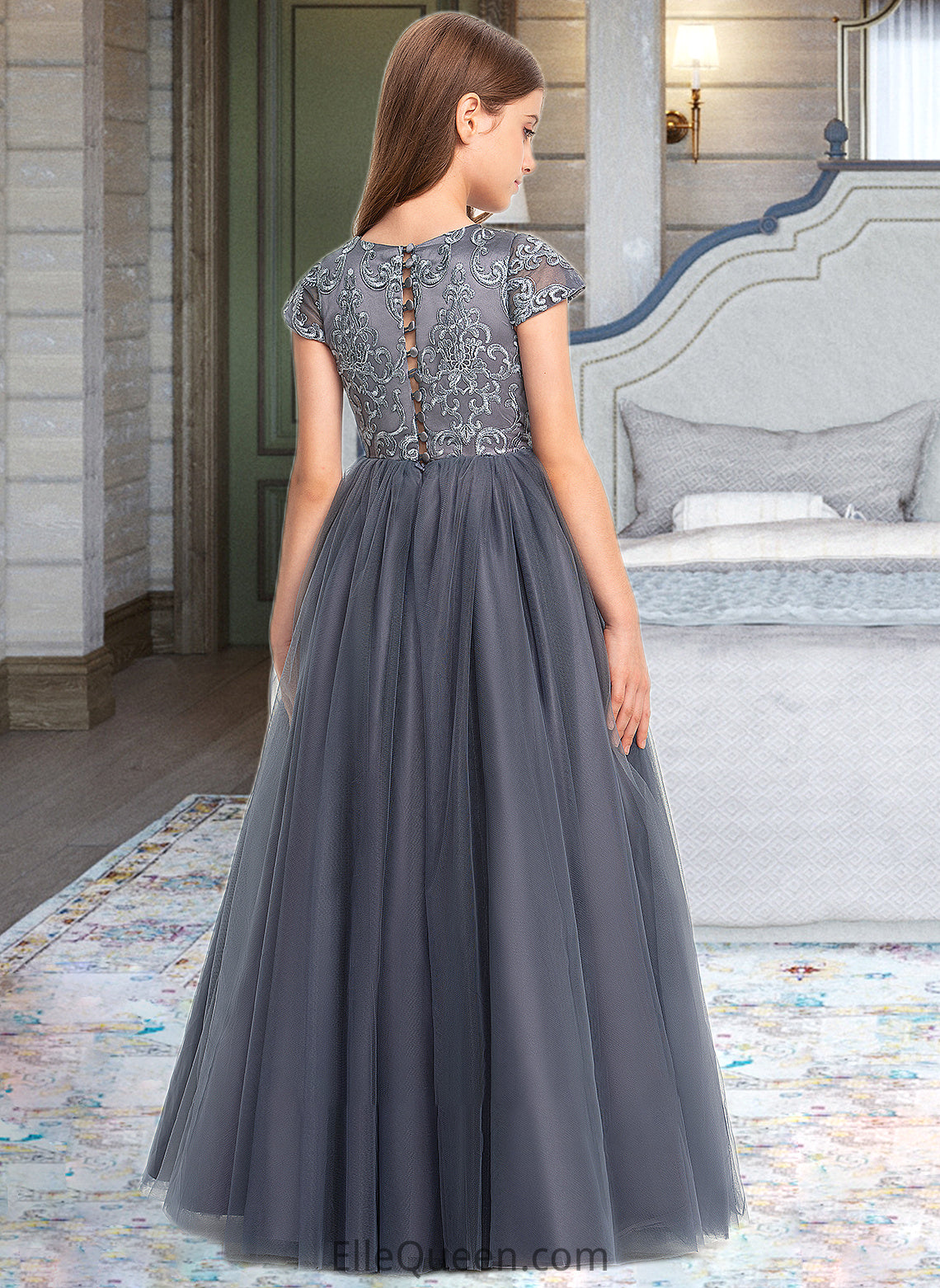 Rosalyn Ball-Gown/Princess Scoop Neck Floor-Length Tulle Lace Junior Bridesmaid Dress DGP0013578