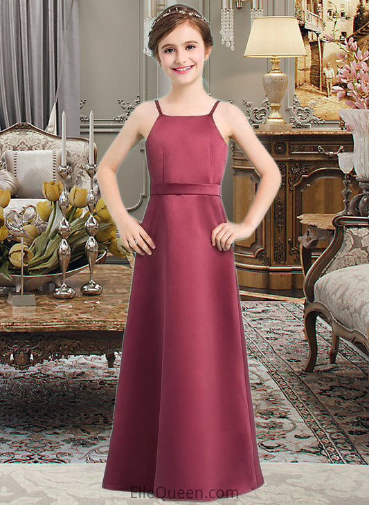 Hedwig A-Line Square Neckline Floor-Length Satin Junior Bridesmaid Dress With Bow(s) DGP0013585