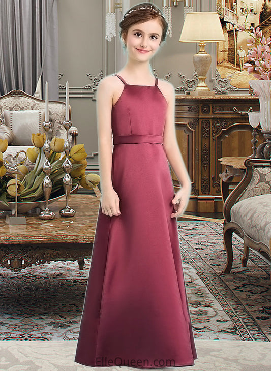 Hedwig A-Line Square Neckline Floor-Length Satin Junior Bridesmaid Dress With Bow(s) DGP0013585