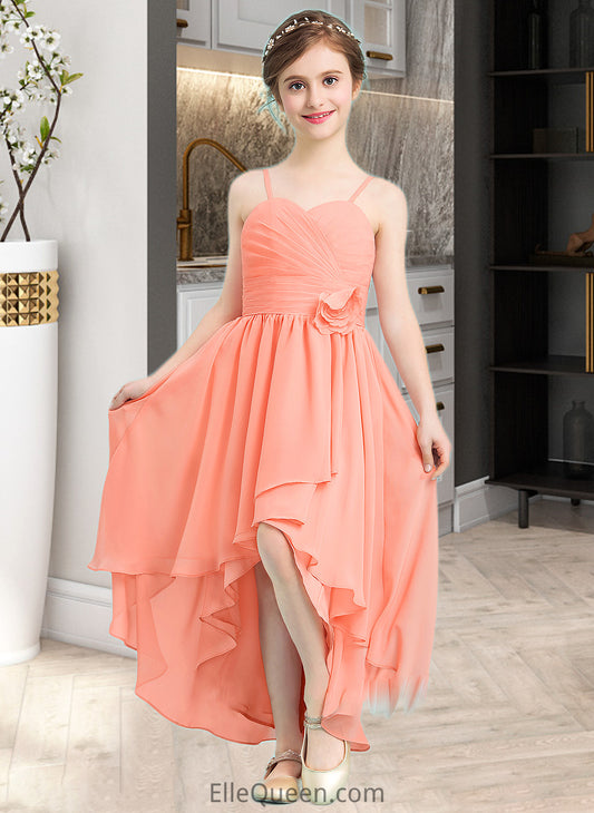 Viviana A-Line Sweetheart Asymmetrical Chiffon Junior Bridesmaid Dress With Ruffle Flower(s) DGP0013587