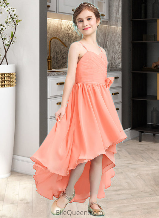 Viviana A-Line Sweetheart Asymmetrical Chiffon Junior Bridesmaid Dress With Ruffle Flower(s) DGP0013587