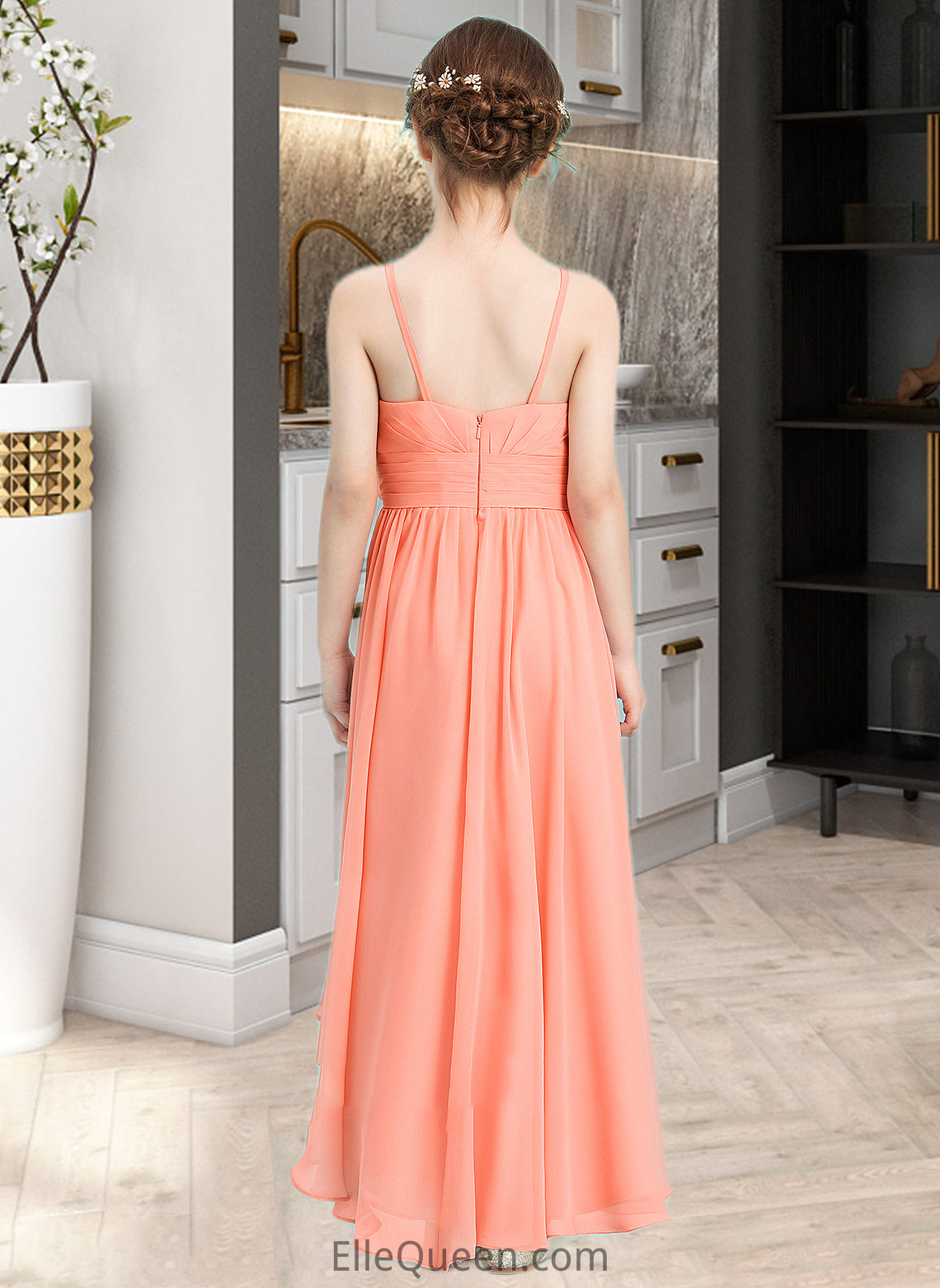 Viviana A-Line Sweetheart Asymmetrical Chiffon Junior Bridesmaid Dress With Ruffle Flower(s) DGP0013587