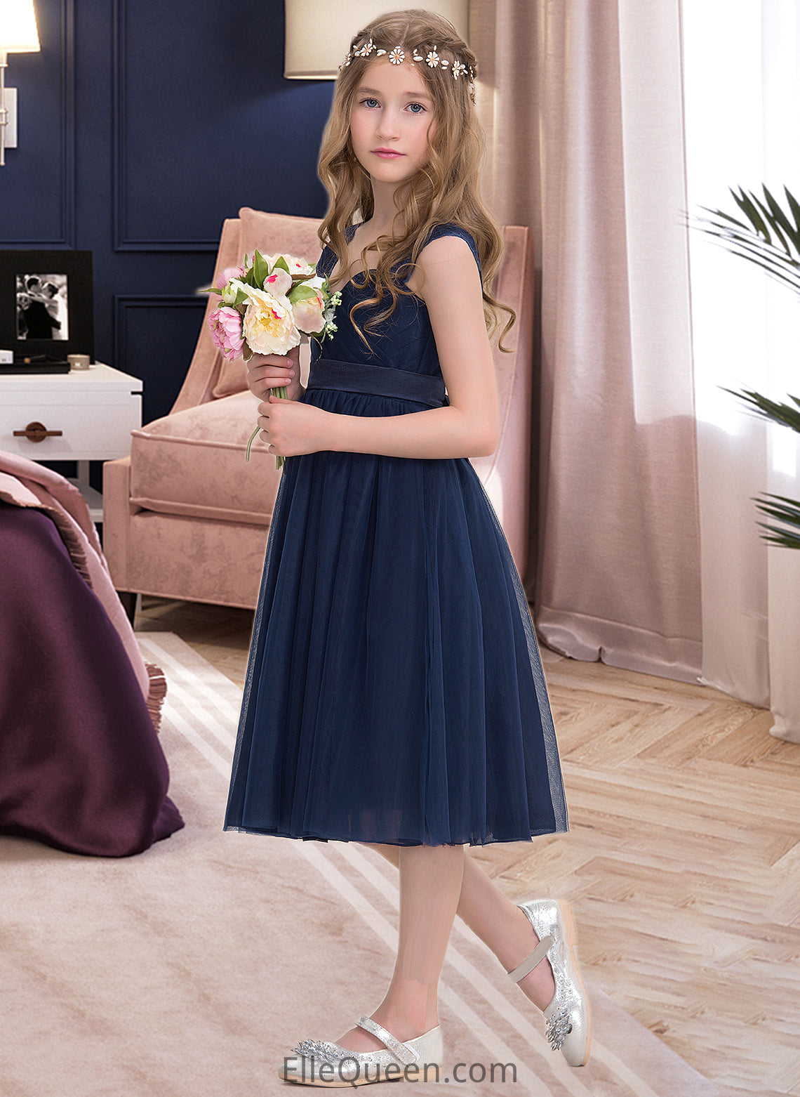 Makenna Empire Sweetheart Knee-Length Tulle Junior Bridesmaid Dress With Ruffle DGP0013590