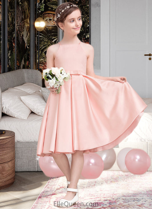 Imani A-Line Square Neckline Knee-Length Satin Junior Bridesmaid Dress With Bow(s) DGP0013593