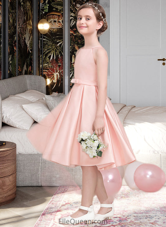 Imani A-Line Square Neckline Knee-Length Satin Junior Bridesmaid Dress With Bow(s) DGP0013593