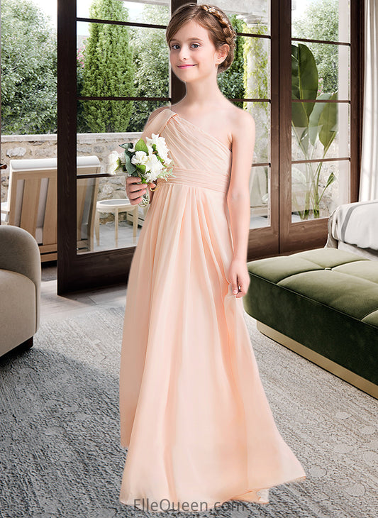 Amani A-Line One-Shoulder Floor-Length Chiffon Junior Bridesmaid Dress With Ruffle DGP0013594