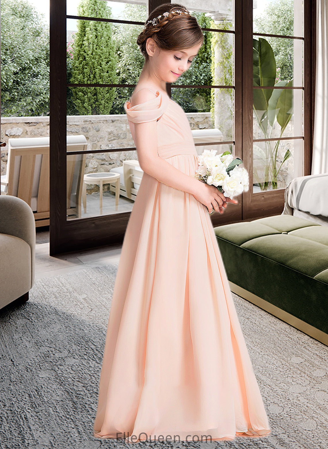 Amani A-Line One-Shoulder Floor-Length Chiffon Junior Bridesmaid Dress With Ruffle DGP0013594